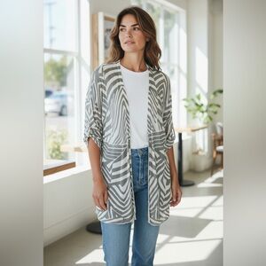 Chico's‎ Olive Green Tiger Animal Stripe Open Front cardigan sweater